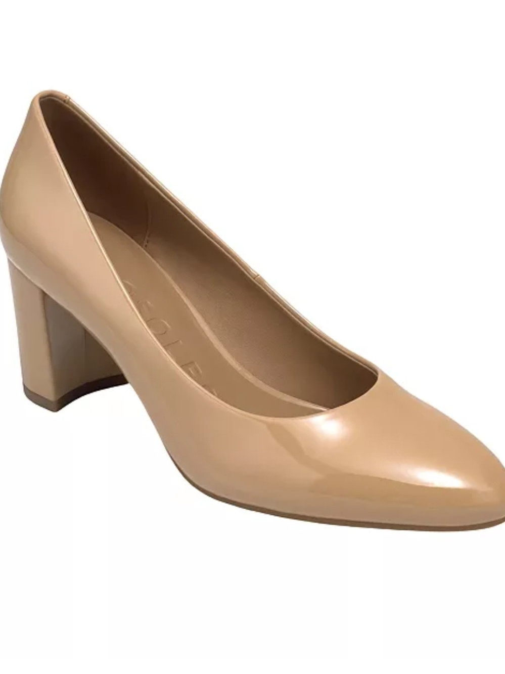 AEROSOLES Minetta Leather Upper Womens Size 8.5 Wide Covered Heel Pumps in Beige